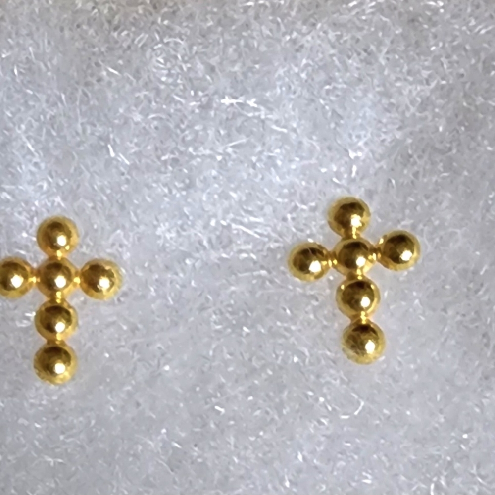 Cross Stud Solid Gold 18k Earring NWT
